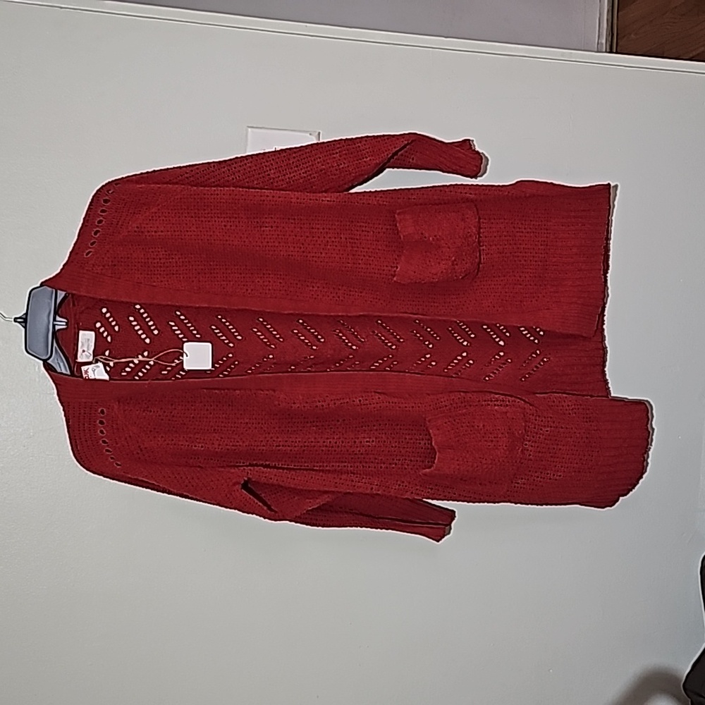 Poof apparel long sweater size L Rust color